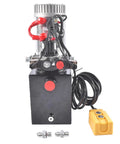 Front view of Beefed-Up 4 Quart Hydraulic Power Unit with 12V DC Motor, 1.6-3.0KW, 3200 PSI Output, Double Acting Electric Pump