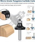 C3 micro-grain tungsten carbide router cutter with anti-kickback design, showing various woodworking profiles and measurements