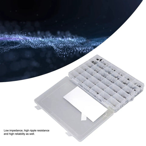 1520Pcs SMD Electrolytic Capacitor Kit With 36 Values From 1uF To 1000uF Aluminum Storage Box Pro Grade Gear For Automotive DIY Electronics Networking And Lighting Projects
