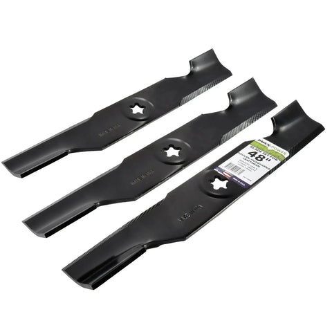 Three High Lift Blade Set For 48 Inch Mowers Compatible With Craftsman Husqvarna Poulan Replaces OEM Numbers 173920 180054 532180554