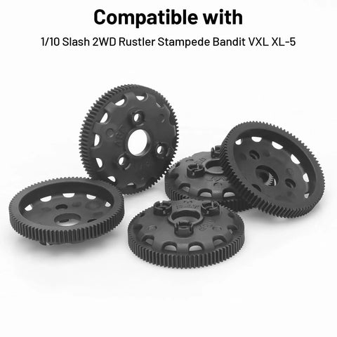 Five black nylon gears 48P 86T Spur Gear Set For One Tenth Slash 2WD RC Cars Rustler Stampede Bandit VXL XL Upgrade Kit