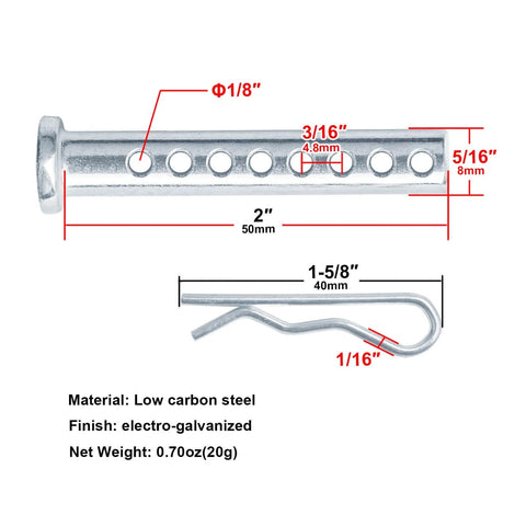 Heavy Duty Multi Hole Clevis Pins 20 Pack With R Clips Five Sixteenths Inch By Two Inch Pins Galvanized Low Carbon Steel Universal Fasteners