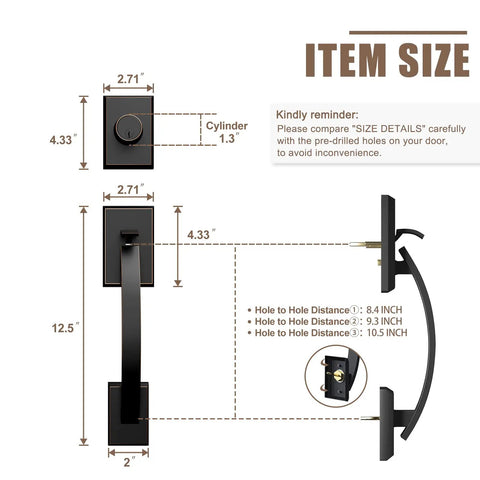 Double Door Lock Set With Deadbolt For Entry Doors In Oil Rubbed Bronze Front Door Handleset And Dummy Exterior Handles item size guide