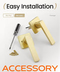 6 Pack Keyless Interior Door Handles With Passage Door Lever In Light Satin Brass Finish, Easy Installation Accessories Shown