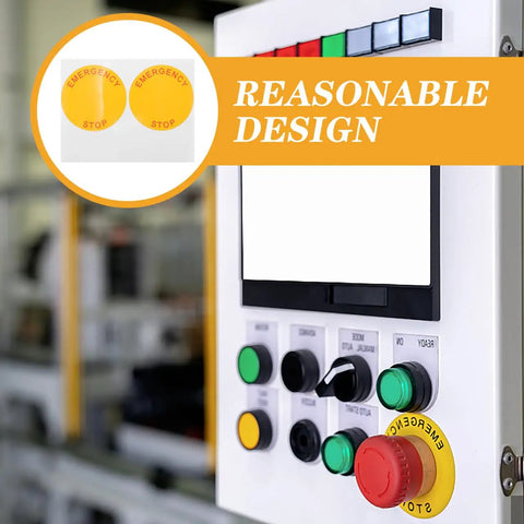 Emergency Stop Sign Stickers For Industrial Machinery 2.44 Inch Self Adhesive Labels 8 Pack displayed on machinery control panel