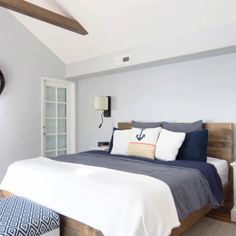Bedroom Wall Sconce with USB Type C and USB Ports, Sleek Black Dope Bedside LED Reading Light above a bed in cozy room
