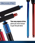 Close-up of Gift Edition 1/4 And 3/8 Inch Drive T Handle Wrench Set With Spinner Handle showcasing two-way drive torque feature.
