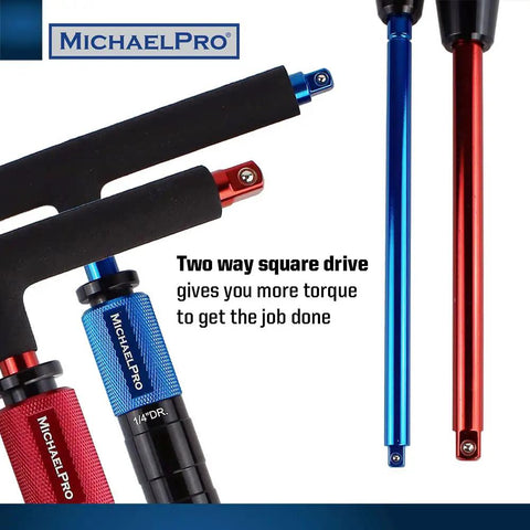 Close-up of Gift Edition 1/4 And 3/8 Inch Drive T Handle Wrench Set With Spinner Handle showcasing two-way drive torque feature.