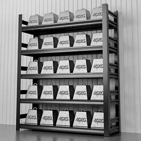 Tough As Nails 6 Tier Garage Shelving Units Heavy Duty Metal Storage Rack For Workshop Shed And Office No Sweat Assembly displaying weights.