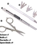27 Piece Modeler Tools Craft Set For Miniatures Mecha Cars And Robots Ideal For Hobby Builds with scissors, knife, pen knife, spare blades