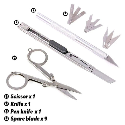 27 Piece Modeler Tools Craft Set For Miniatures Mecha Cars And Robots Ideal For Hobby Builds with scissors, knife, pen knife, spare blades