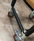 Built Tough Pro Grade Heavy Duty Polyurethane Swivel Caster Wheels With Threaded Stem seen on trolley, rolling quietly on hard flooring.