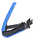 Coaxial Cable Crimping Pliers Set For RG6 RG59 RG11 F Connectors tool with blue handle, adjustable crimper and stripper kit.