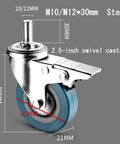Heavy Duty Swivel Caster Wheels With Locking Brakes Set Of Four Threaded Stem 2.5-inch quiet rubber units for carts.