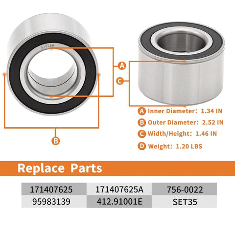 Front wheel hub bearing replacement kit specifications chart displaying dimensions and part numbers. Ideal for front hub turning smoothly gaming protocolPRI wheelimatedbearCalculation.