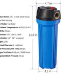10 Inch Blue Whole House Water Filter Housing With Three Quarter Inch Brass Port Air Relief Valve Slim Two Point Five By Ten Inch Fits Standard Cartridges Housing Only Includes Wrench And Bracket