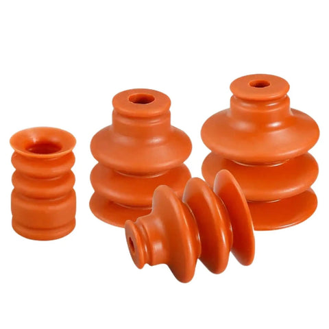 Royal Tower Manipulator Vacuum Sponge Suction Cup Industrial Pneumatic Accessory With Powerful Nozzle Grip For Heavy Duty Lifting And Material Handling Tasks In Manufacturing Settings, set of orange rubber cups.