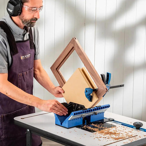 Deluxe Spline Jig For Boxes And Frames Pro Grade Router Table And Table Saw Compatible in use for 45-degree spline cuts