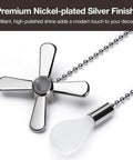 Sweet Copper Ceiling Fan Pull Chain Extender Set With Frosted Glass Bulb And Blade Charm Ornament Silver Tone For Easy Peasy Diy Installation showing a silver fan blade and glass bulb.
