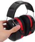 Kick Loud Noise To The Curb With Double Layer Over Ear Earmuffs designed for construction, featuring a black and red design.