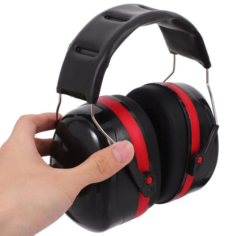 Kick Loud Noise To The Curb With Double Layer Over Ear Earmuffs designed for construction, featuring a black and red design.