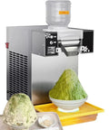 Heavy Duty Commercial Snowflake Ice Maker, No Fuss Adjustable Speed Electric Snow Cone Machine with green ice shavings.