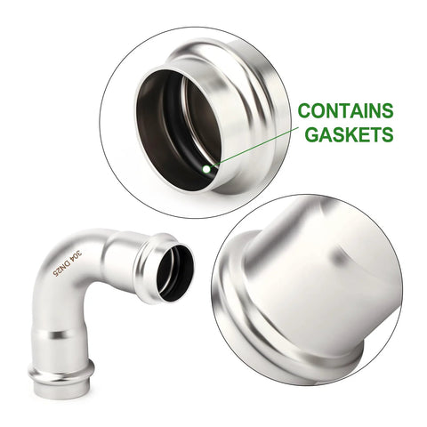 1-inch stainless steel 304 press slip elbow with gasket, 90-degree plumbing fitting