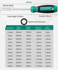 Fort Knox Tough Hex Nut Driver Socket Set Featuring Six Millimeter Wrench And Precision Screwdriver Bits, detailed specifications chart.