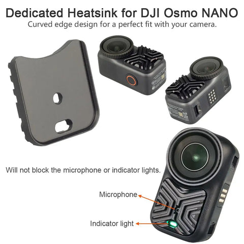 Aluminum Heatsink For DJI Osmo Nano Camera Cooler With Thermal Pad And Groove Fin Design Microphone And Indicator Light Holes Reserved, flat front view