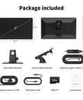 Package contents of 9 Inch Wireless Apple CarPlay And Android Auto Dash Receiver With 4K Dash Cam And 1080p Backup Camera DVR
