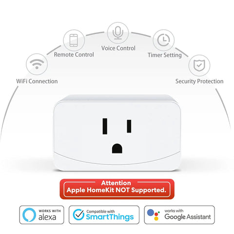 Smart Plug Mini Pack Of Four With 15 Amp Power, 2.4GHz WiFi, Works With Alexa And Google Assistant, product features diagram