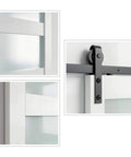 Close-up of Frosted Glass Sliding Barn Door With Five Lite Panels Six Foot Hardware Kit And Handle Included Solid Wood Core