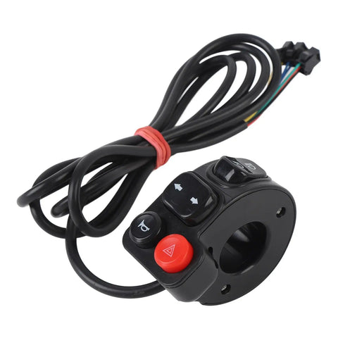 Motorcycle Handlebar Switch With Multi Function Controls For Electric Bikes And Scooters Ride Ready Mount Durable ABS Housing Easy Plug And Play Setup Flexible Horn Button Robust Wiring For Smooth Rides viewed from side angle