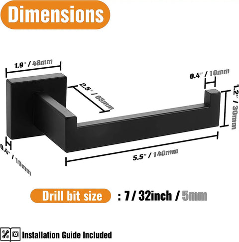 Dimensions of Matte Black Wall Mounted Toilet Paper Holder Premium 304 Stainless Steel Square Toilet Roll Holder