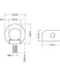Diagram showing dimensions of Heavy Duty Stainless Steel Shoulder Eye Bolts 4 Pack With Washers Nuts And Slot Nuts For Tie Down Anchoring And Lifting Rings Threaded Eyebolts Multi Function Kit Model 2.