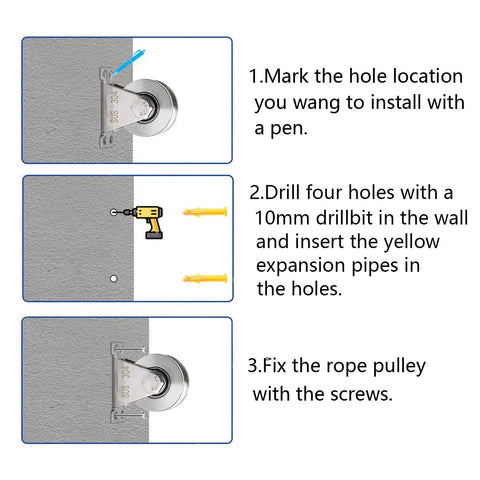 U Type Stainless Steel Groove Wheel Pulley For Wall Mounted Ceiling Lifting With Removable Double Bearing on wall