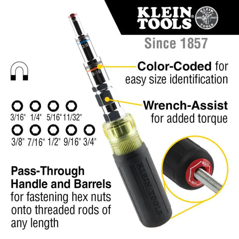 9-In-1 Magnetic Pass-Through Hex Nut Driver With SAE Sizes 3/16 To 3/4 Inch, Pro Grade Nut Driver Tool for torquing with magnets