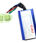 High Performance GY6 6 Pin AC Racing CDI Box For 50cc 125cc 150cc Chinese Scooter Go Kart ATV Dirt Bike Ride Ready Fits XR50 XR70 CRF50 CRF70 139QMB 152QMI 157QMJ Engines Great For Tuning And Upgrades, front view showing wiring and connector