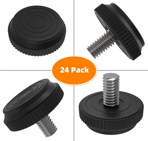 Eight Pack 5/16-18 Stainless Steel Adjustable Threaded Furniture Leg Levelers Screw In Glide Feet for tables and chairs, close-up view