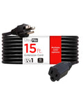 Beefed-Up Heavy Duty Outdoor Extension Cord 15 Ft 16 Gauge 3 Prong Grounded, Double Insulated, Moisture Resistant Vinyl Jacket