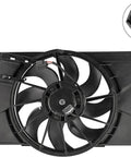 Premium Grade Radiator And AC Condenser Cooling Fan Assembly For Ford Focus 2012 To 2018 With 2.0L Motor top view with connector.