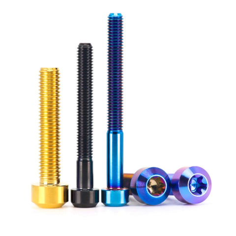 Aviation Grade Titanium Cone Head Screws Torx Anti Theft 4 Pack M4 M5 M6 M8 Burnt Blue CNC Machined in various colors
