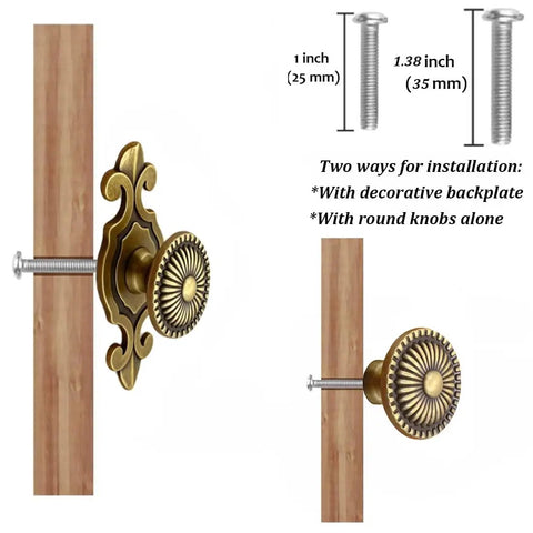 Gold Brass Cabinet Knobs Set Dope Retro Mushroom Drawer Pulls With Backplates Boss Dresser Handles For Kitchen Cabinets Cupboards Wardrobes Easy Install 8 Pack Classic Charm, brass knob with 25 mm and 35 mm screws
