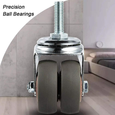 Heavy Duty Swivel Caster Wheels Set Of Four Smooth Glide TPE Rubber Double Wheel Castors For Furniture And Beds 50Mm Flexible Ball Bearing Casters With Rock Solid Threaded Stem Quiet Scratch Proof Floor Guardians