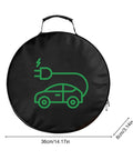 Heavy Duty EV Charger Tote Bag Made Tough With Ripstop Oxford Fabric Car Organizer Cord Hose Storage Cube Trunk Gear Caddy Waterproof Base Non Slip Bottom Black Circular Design with Charging Icon