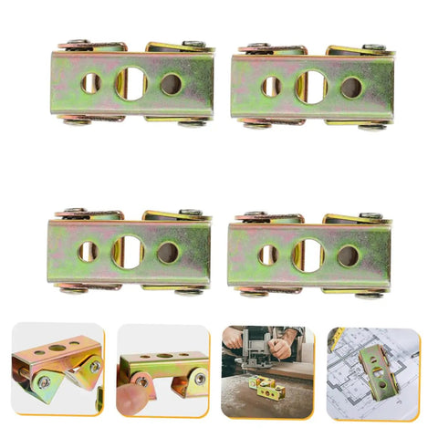 Four stainless steel magnetic welding panel clamps set adjustable corner fixtures for metal fabrication on white background.