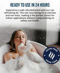 Person in bathtub highlighting Bathtub Refinishing Kit Pour On Touch Up Coating For Tub And Tile Reglazing Odorless Non Toxic