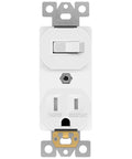 Toggle Switch And Tamper Resistant Outlet Combo For DIY Friendly Home Use UL Listed Built With Impact Resistant Polycarbonate Thermoplastic Shallow Body Fits Standard Junction Boxes Push In And Side Wiring For 12 To 14 AWG Copper Ground Terminal, front view