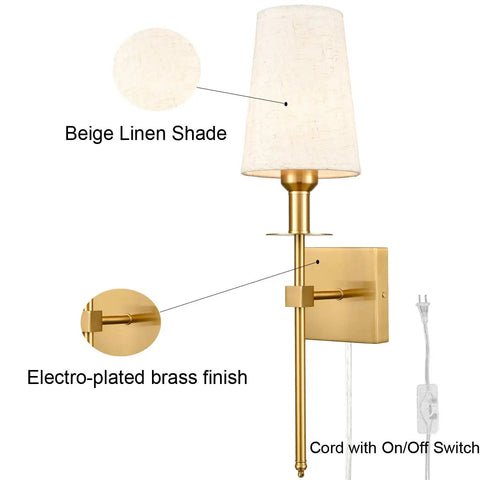 Two Pack Farmhouse Modern Black Wall Sconces With Beige Fabric Shades, Plug In Or Hardwired, Slim Square Back Plate, Cozy Ambient Lighting