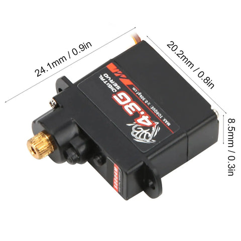 Top Shelf RC Digital Servo Kit With 4.3g Torque Reinforced Metal Gears And Quick Response Coreless Motor Upgrade For One Twenty Four Scale Builds, dimensions shown.